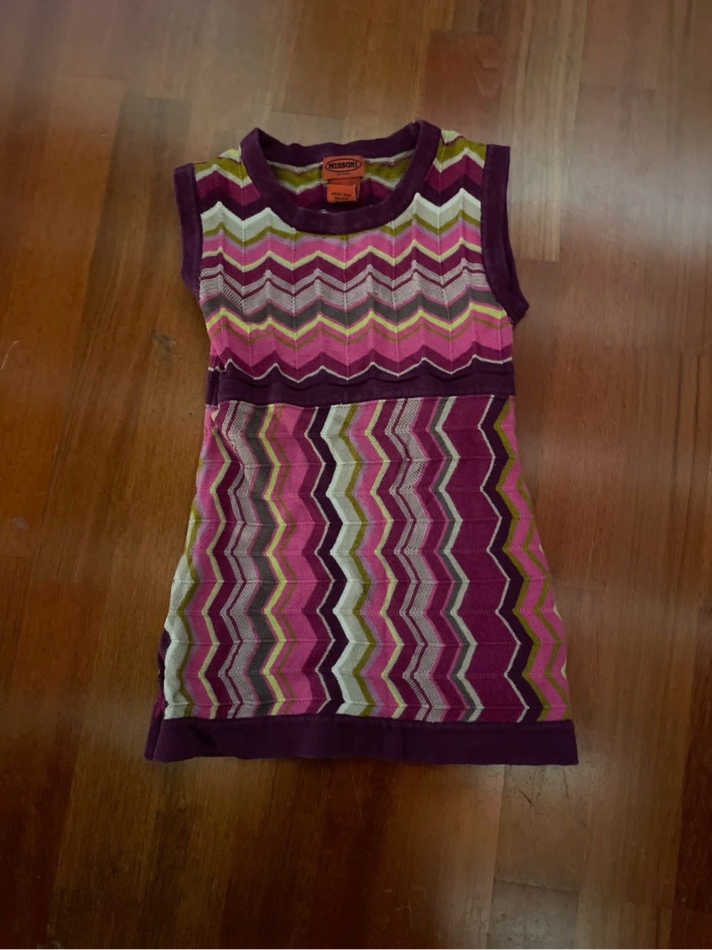 Missoni Purple Zigzag Knit Dress with Pink & Green Accents